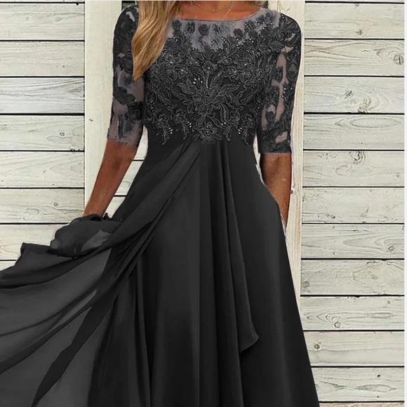 NWT Black Lace Evening Gown - Picture 2 of 8